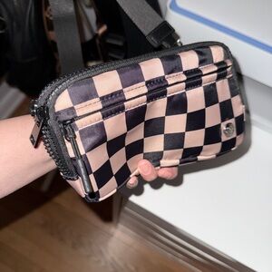 Chic Checkered Pouch in Black and Tan